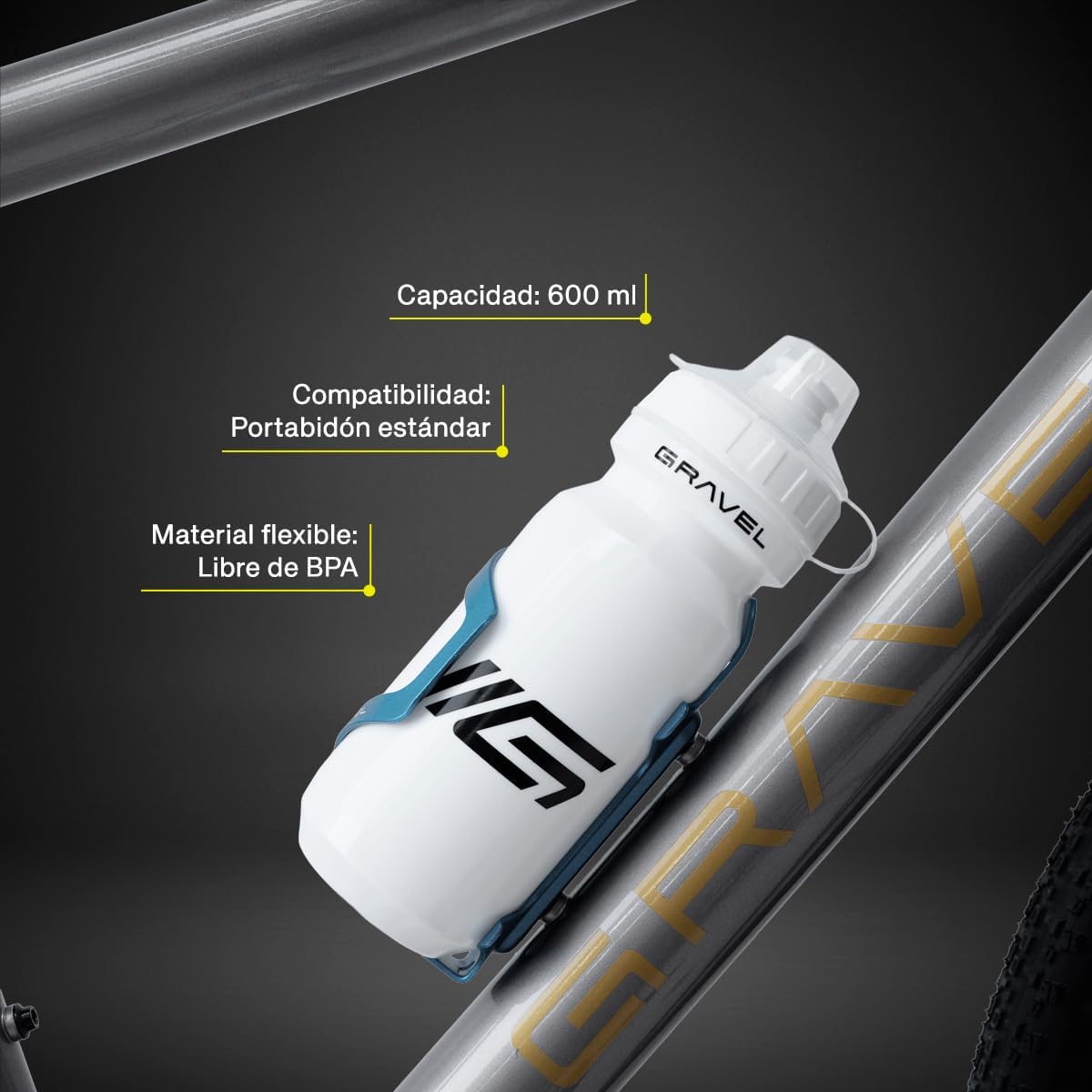 Ánfora Deportiva Gravel de 600 ml con Boquilla, Tapa Hermética y Agarre Ergonómico (BLANCO)
