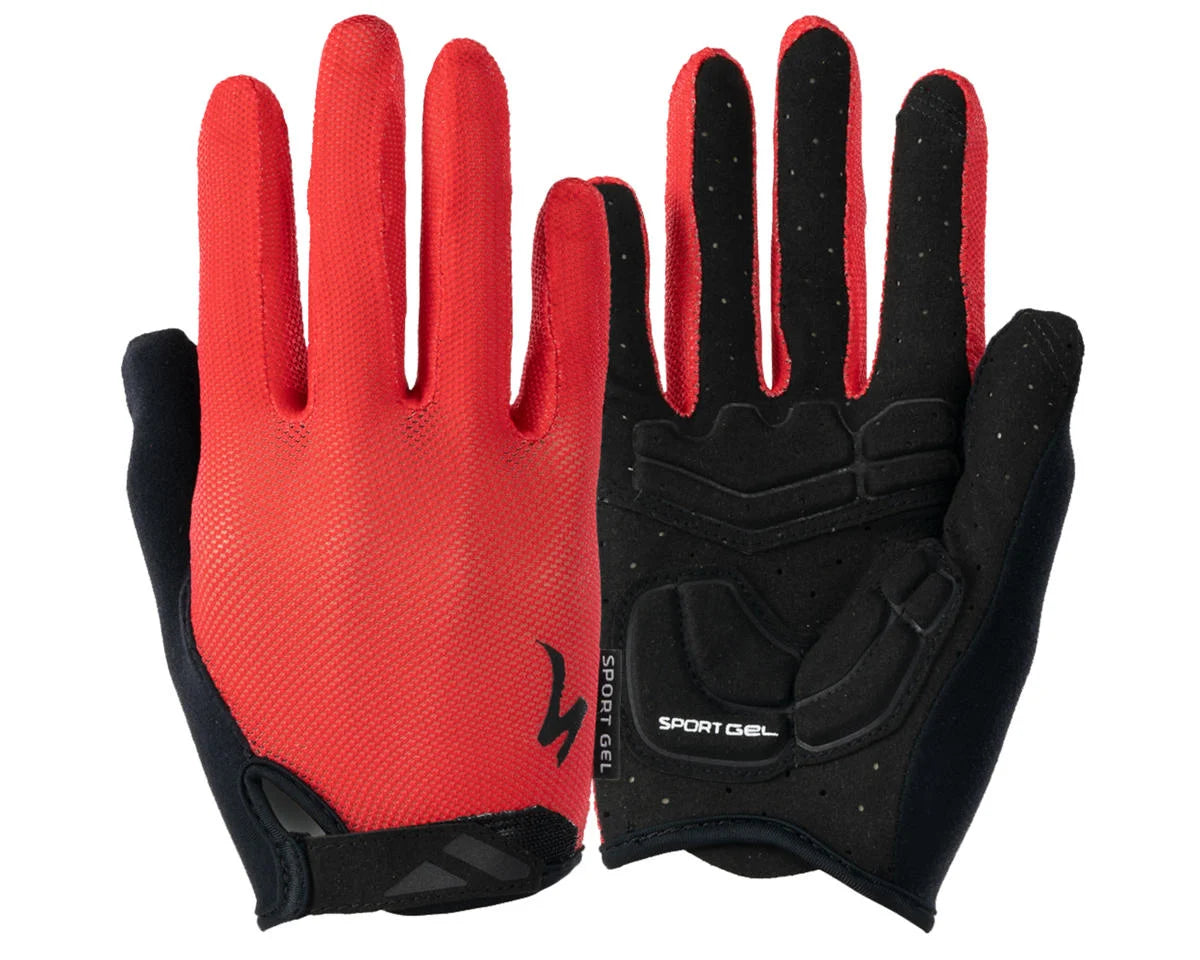 Guantes deportivos de gel con dedos largos Body Geometry para mujer de Specialized (rojo)