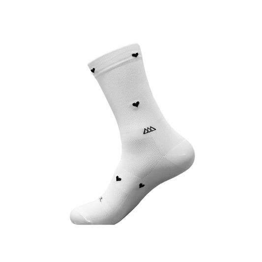 Calcetas Para Ciclismo Huizapol Pro Color Blanco con negro/corazones