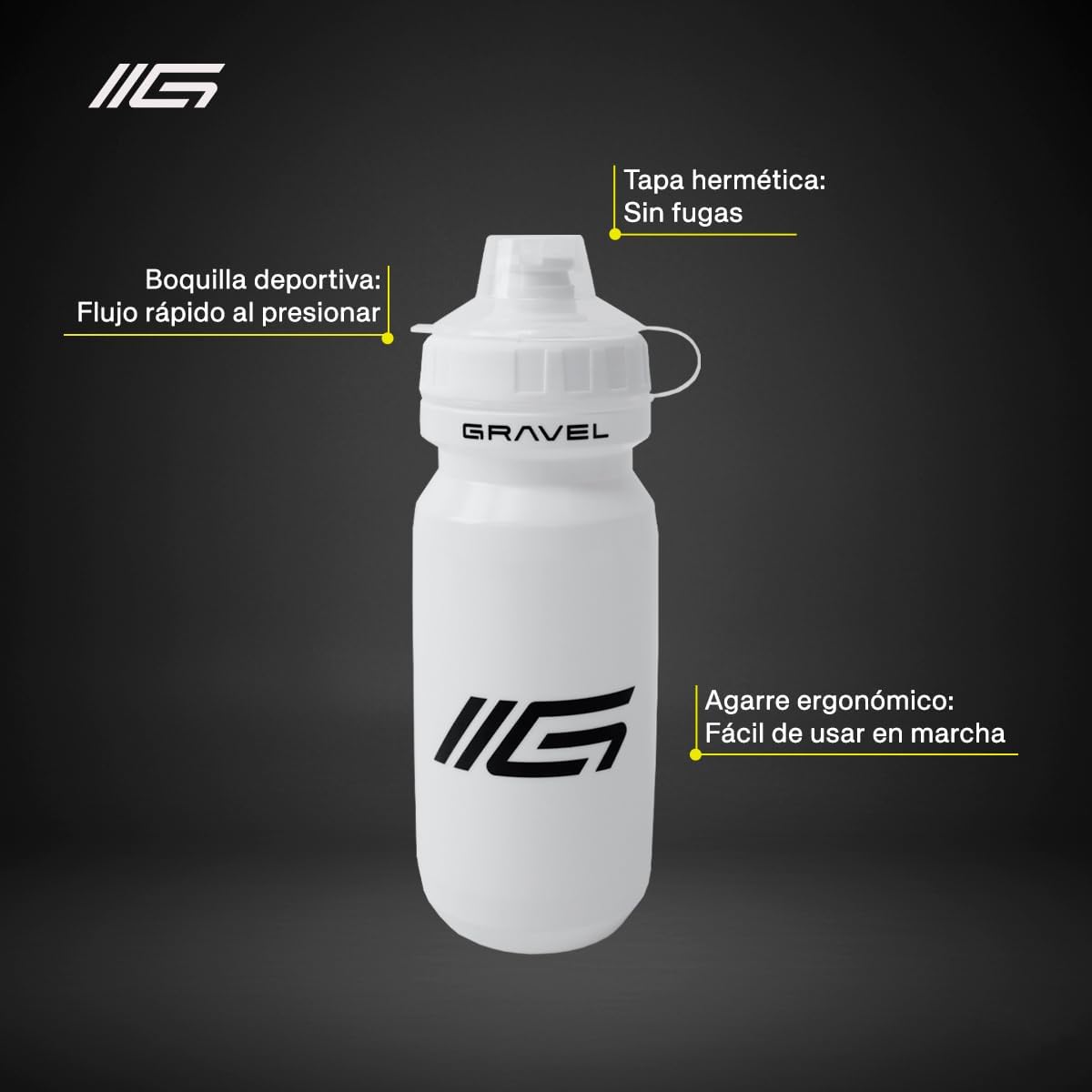 Ánfora Deportiva Gravel de 600 ml con Boquilla, Tapa Hermética y Agarre Ergonómico (BLANCO)