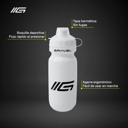 Ánfora Deportiva Gravel de 600 ml con Boquilla, Tapa Hermética y Agarre Ergonómico (BLANCO)