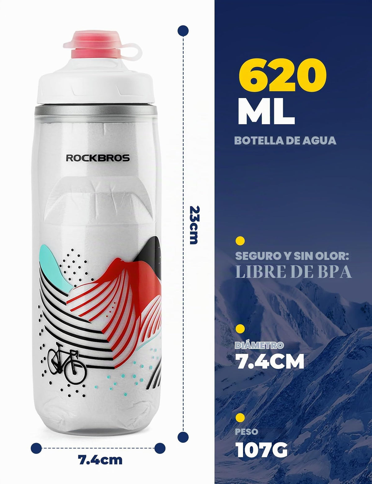 ROCKBROS-botella de agua para ciclismo, botella térmica de silicona con aislamiento de agua fría para Fitness