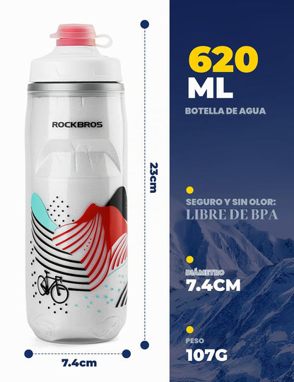 ROCKBROS-botella de agua para ciclismo, botella térmica de silicona con aislamiento de agua fría para Fitness