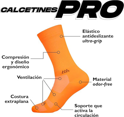 Calcetas deportivas Huizapol Pro Unisex Naranja Neon